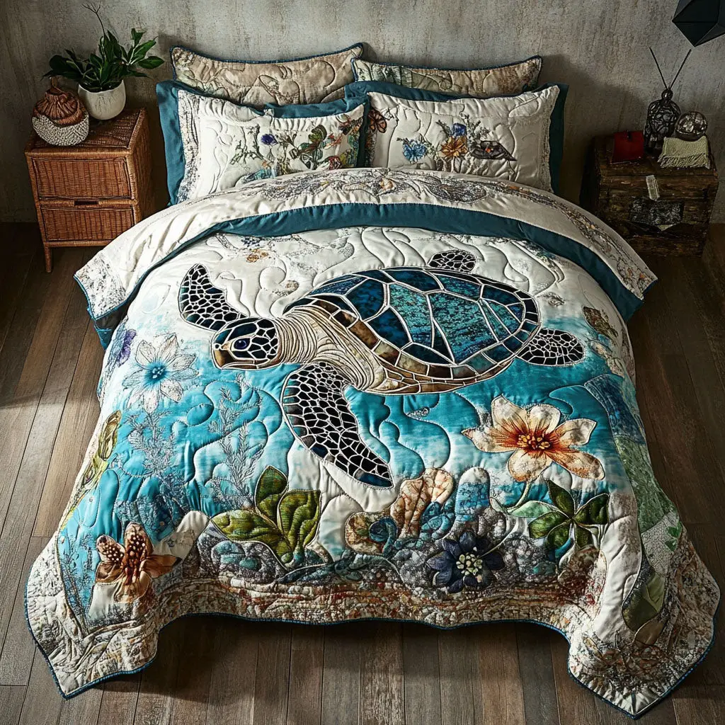 Coral Currents Quilted Bedding Set Best Comforter Sets Gifts For Sea Turtle Lovers Coral Currents Quilted Bedding Set Best Comforter Sets Gifts For Sea Turtle Lovers - Image 1