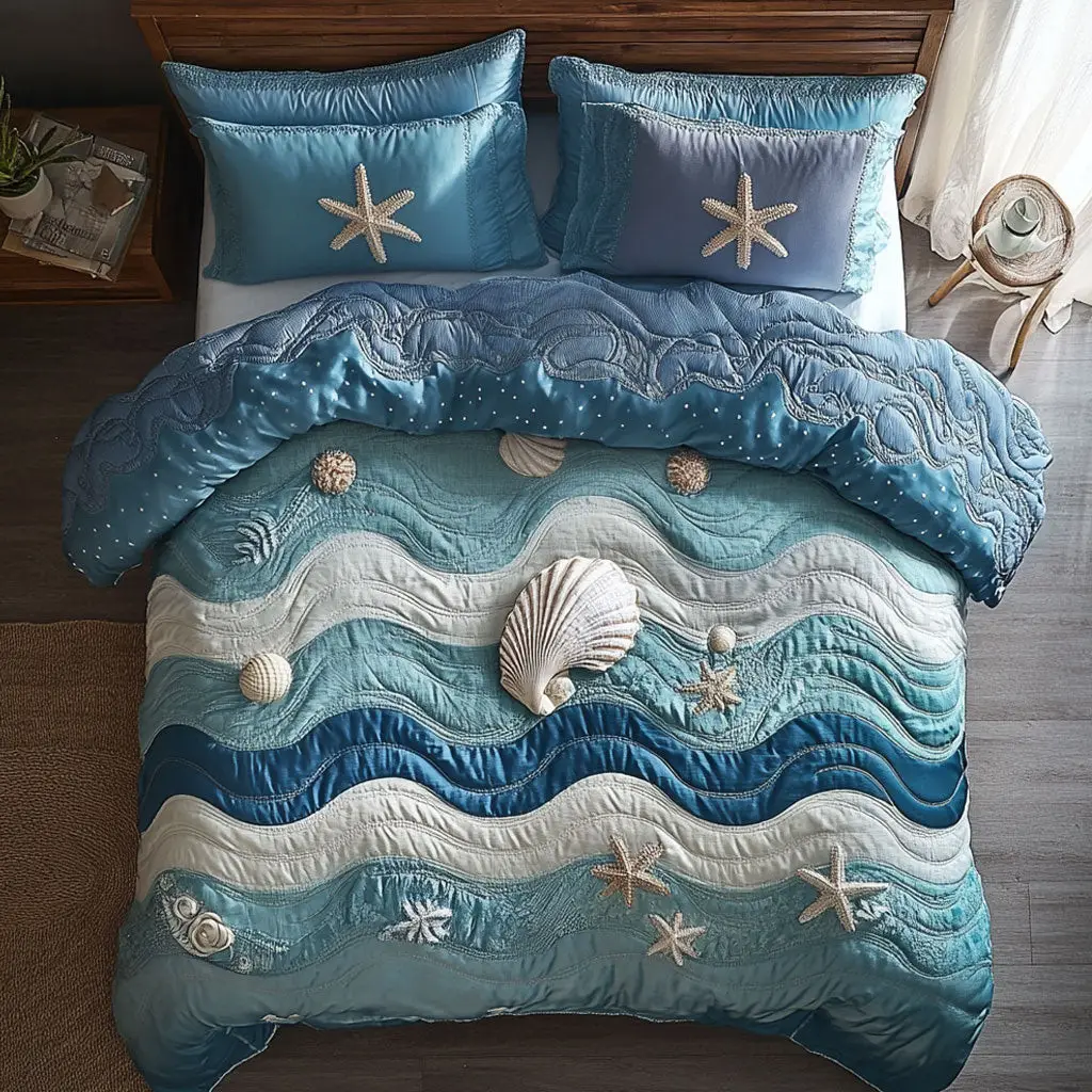 Coral Drift Quilted Bedding Set Duvet Cover Bedspread Xmas Present Ideas