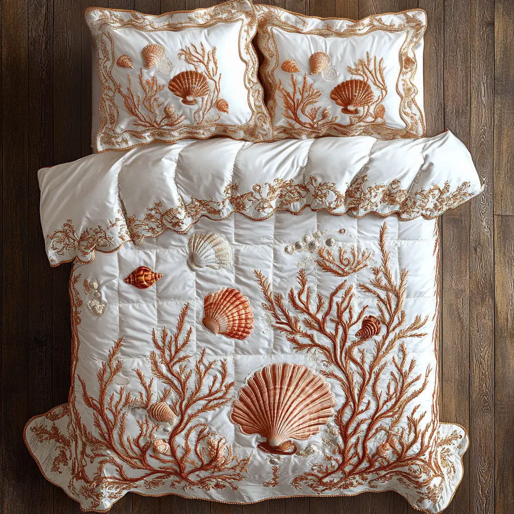 Coral Reef Shells Quilted Bedding Set Duvet Cover Bedspread Xmas Gifts For Couples