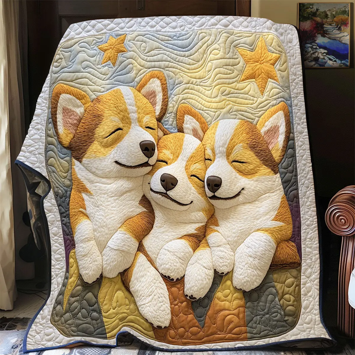 Corgi Family Quilt Blanket Warm Throw Blanket Sweet Gift Ideas For Corgi Lovers