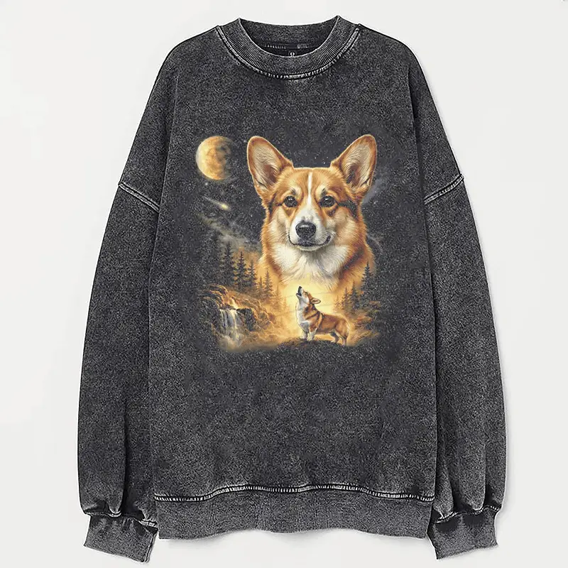 Corgi Howling To The Moon Vintage Sweatshirt Funny Dog Meme Clothing Present For Corgi Lover