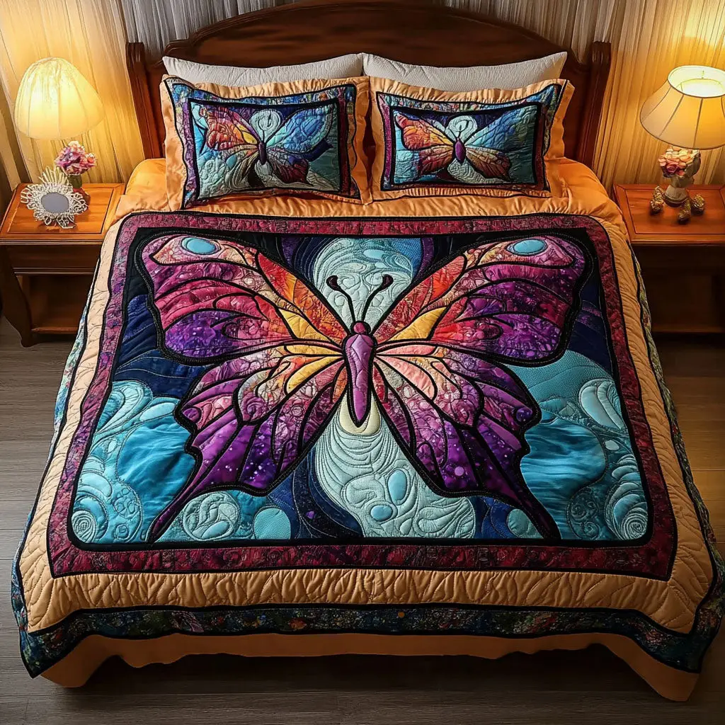 Cosmic Butterfly Quilted Bedding Set Perfect Housewarming Gift for a Cozy Bedroom