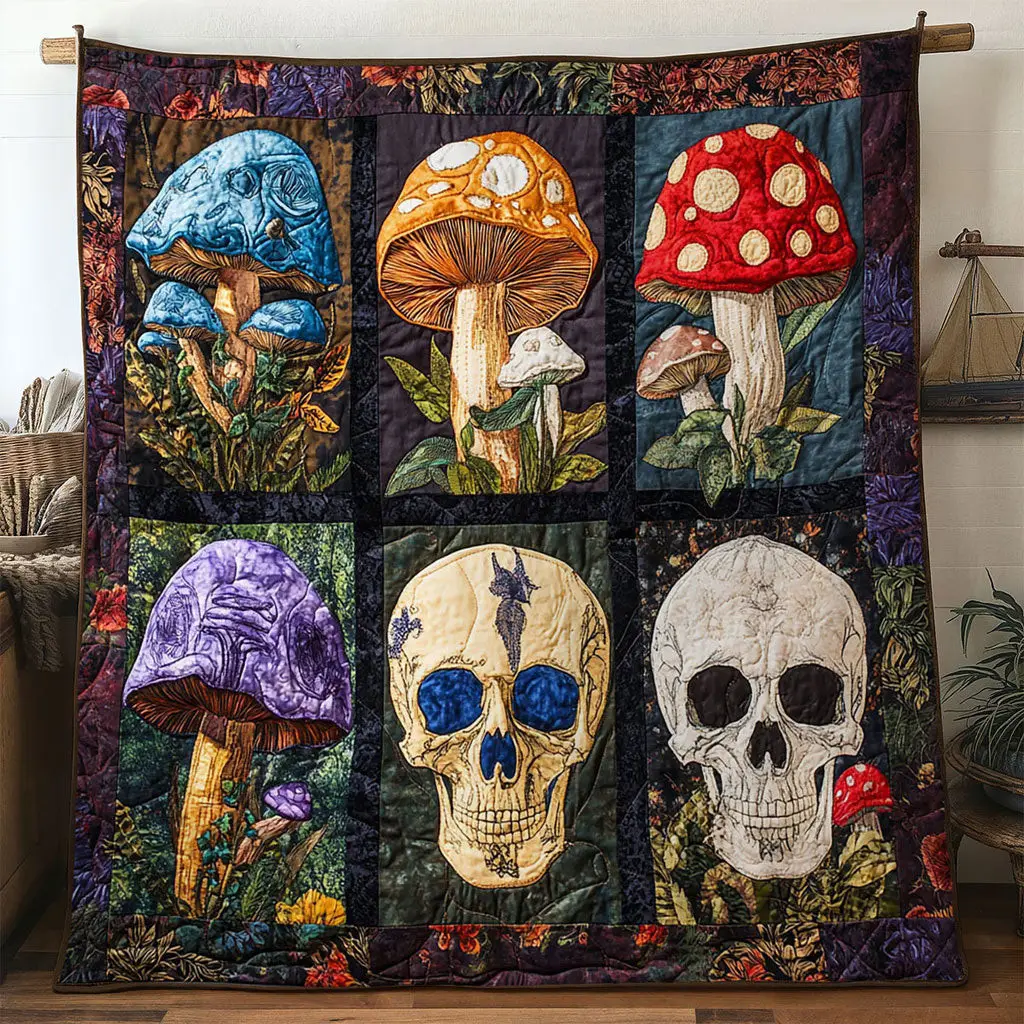 Cosmic Fungi Skull Quilt Premium Quilt Blanket to Enhance Bedroom Comfort