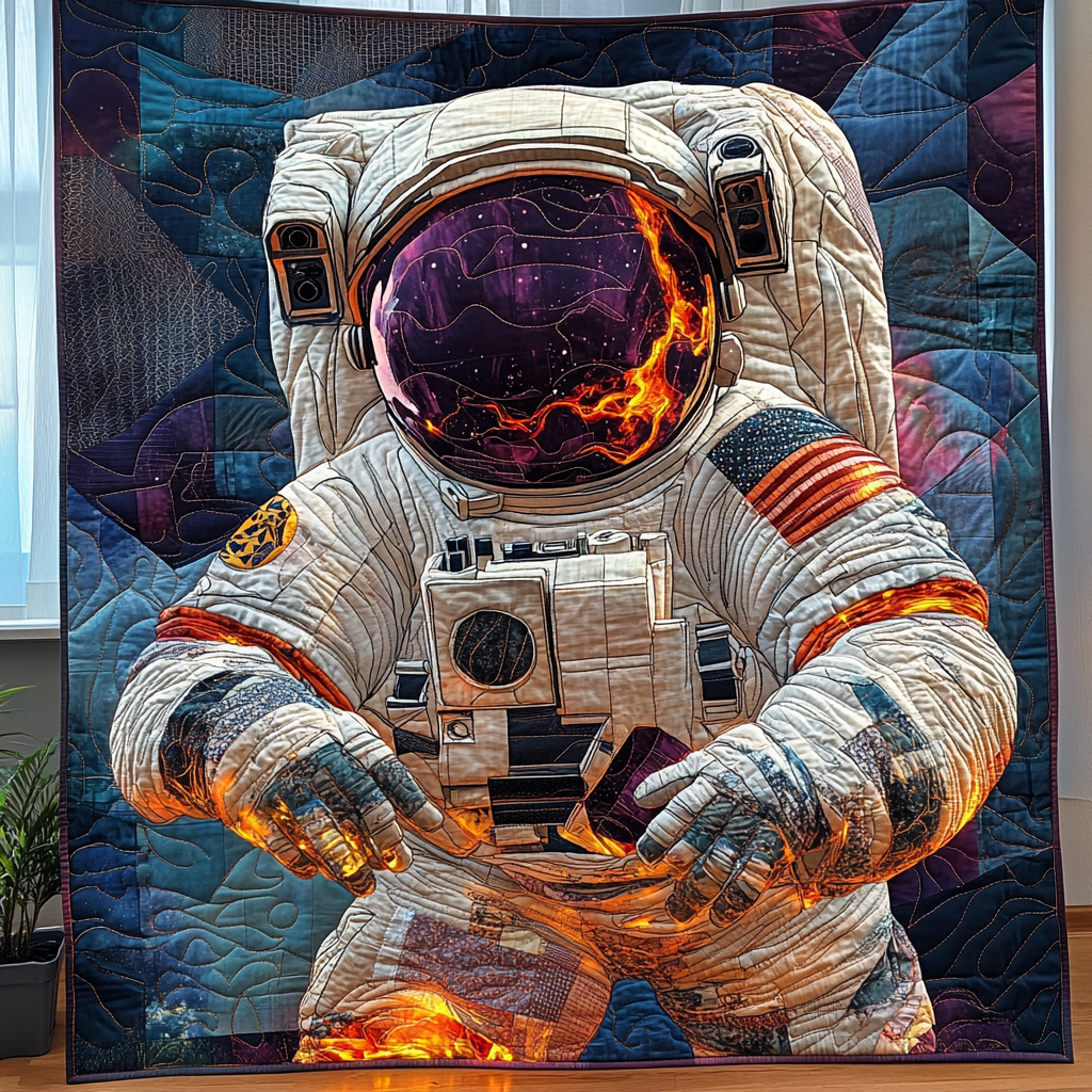 Cosmic Voyager Quilted Blanket Holiday Throw Blanket Astronaut Themed Gifts