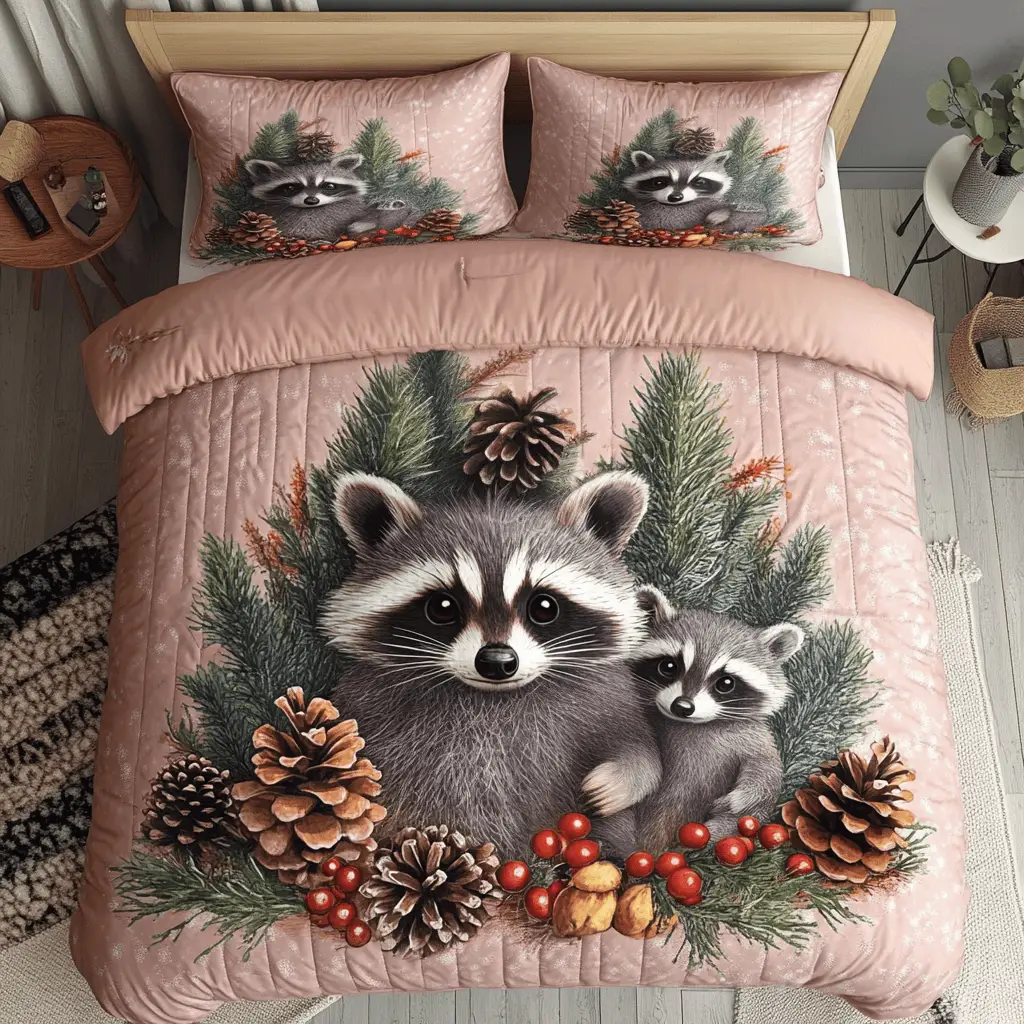 Cottage Bandit Quilted Bedding Set Bed Decorations Raccoon Gifts For Christmas