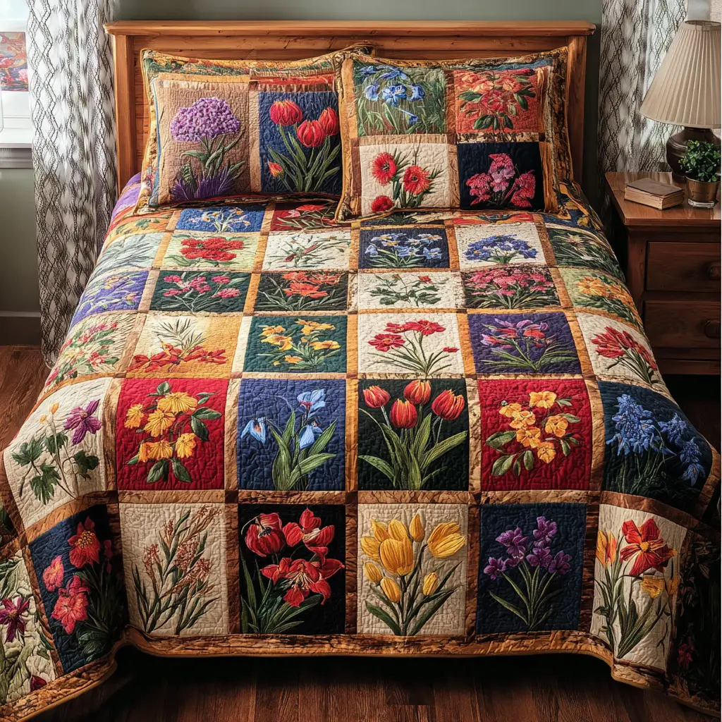 Cottage Garden Quilted Bedding Set Perfect Bedroom Gift Set to Show You Care