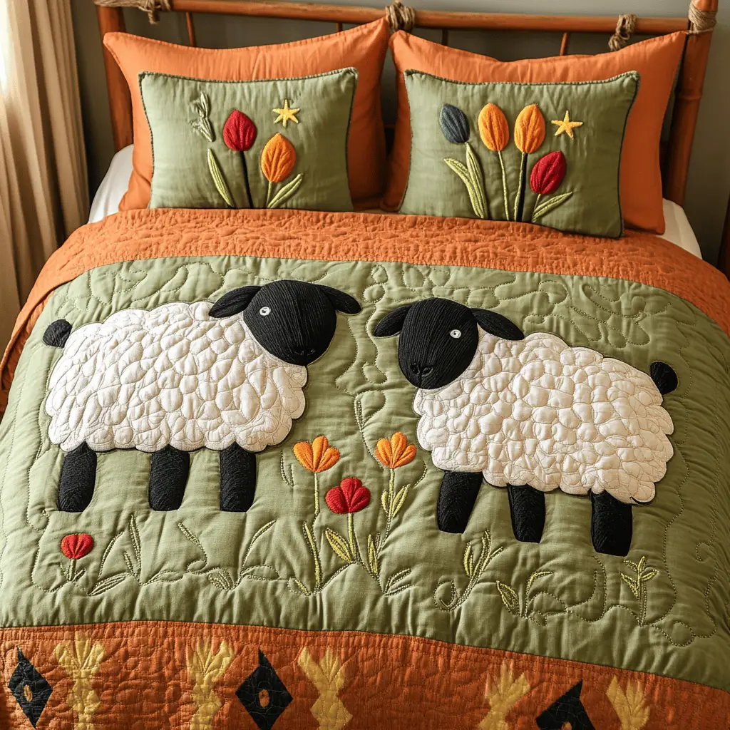 Cottage Sheep Quilted Bedding Set Bed Decor Ideas Black Sheep Gift