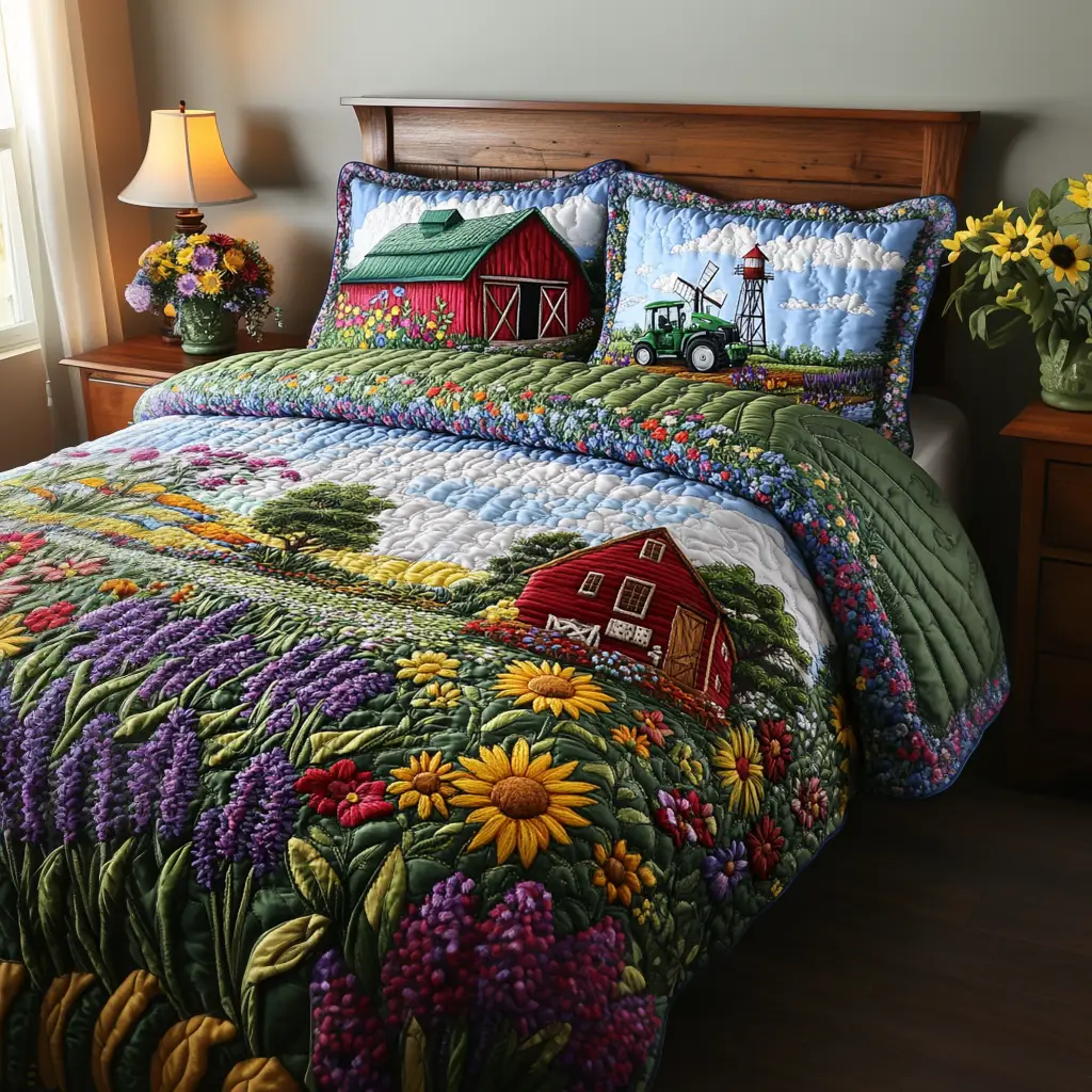Country Breeze Quilted Bedding Set Holiday Duvet Cover Set Tractor Gifts For Men