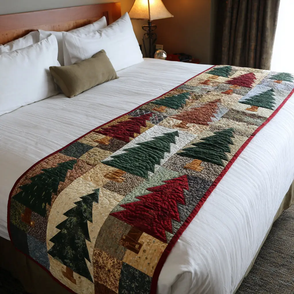Country Christmas Tree Quilted Bed Runner Country Christmas Tree Holiday Home Gift