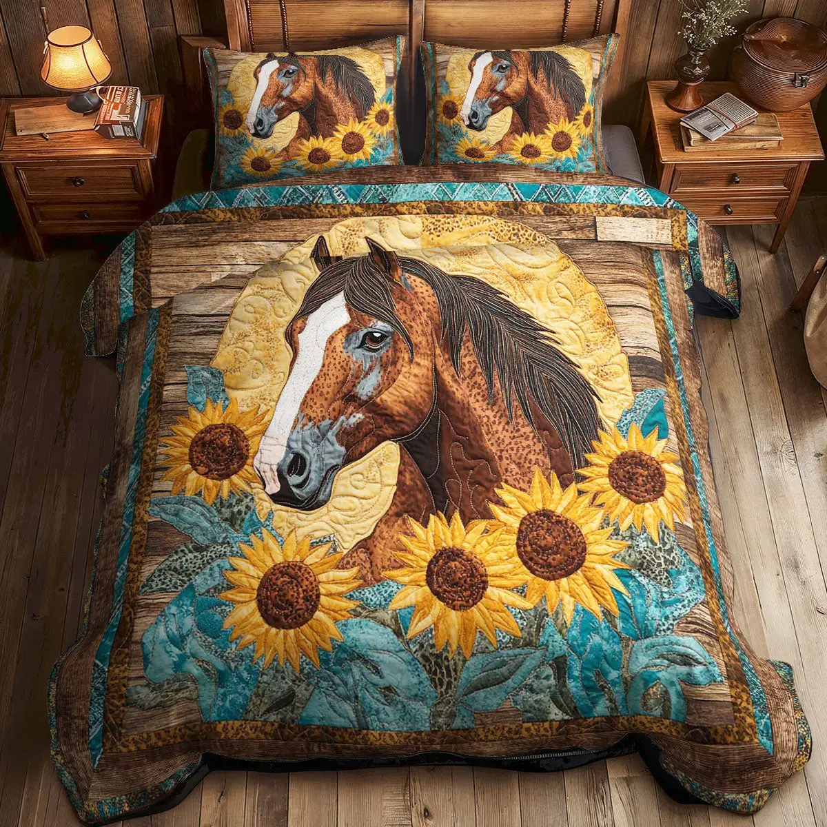 Country Horse Quilted Bedding Set Duvet Cover Bedspread  Bedroom Decor Gifts For Ladies