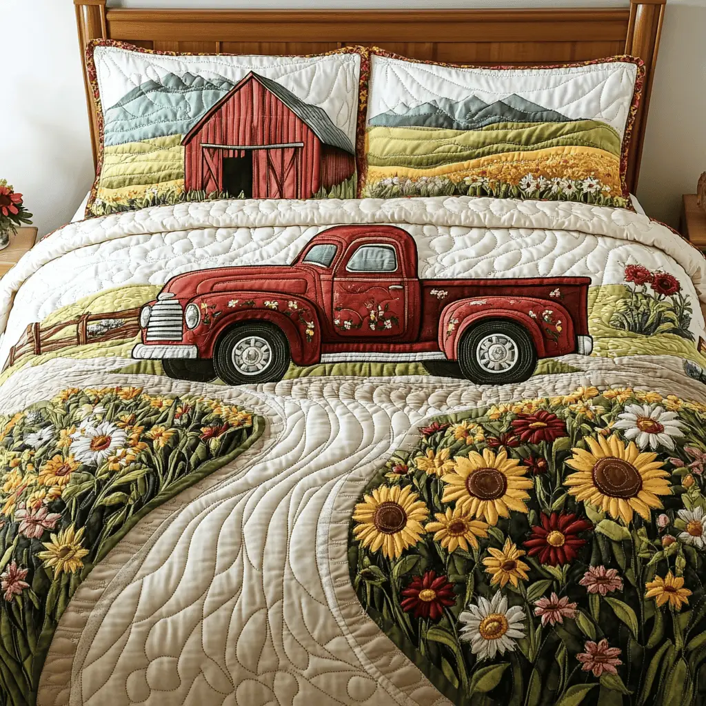 Country Truck  Quilted Bedding Set  Quilted Bedspreads 4Th Of July Gifts For Coworkers