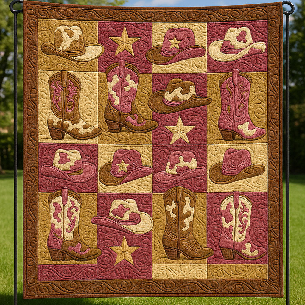 Country Western Boots Quilted Blanket Xmas Holiday Cowboy Theme Gifts