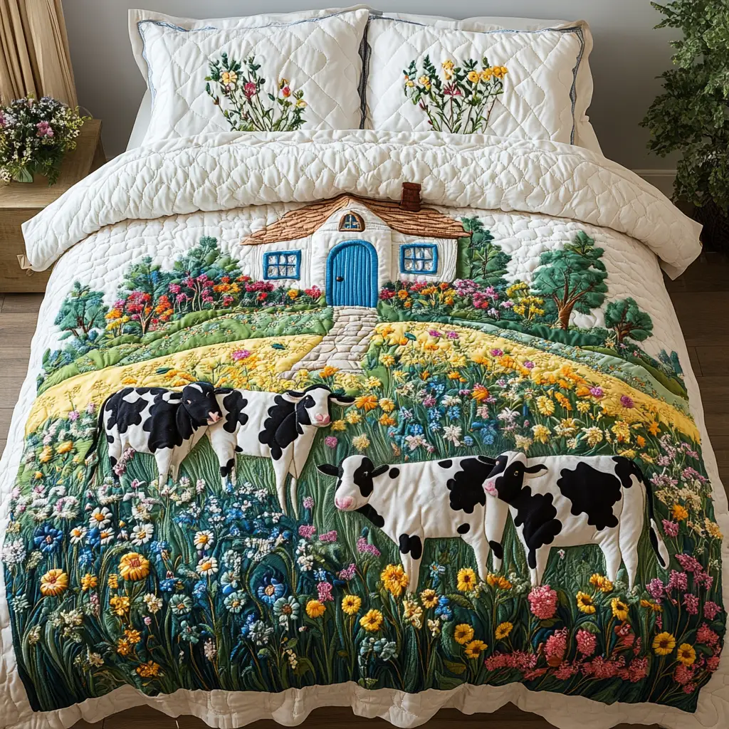 Countryside Charm Quilted Bedding Set Bedroom Decor Cow Print Gifts For Her Countryside Charm Quilted Bedding Set Bedroom Decor Cow Print Gifts For Her - Image 1