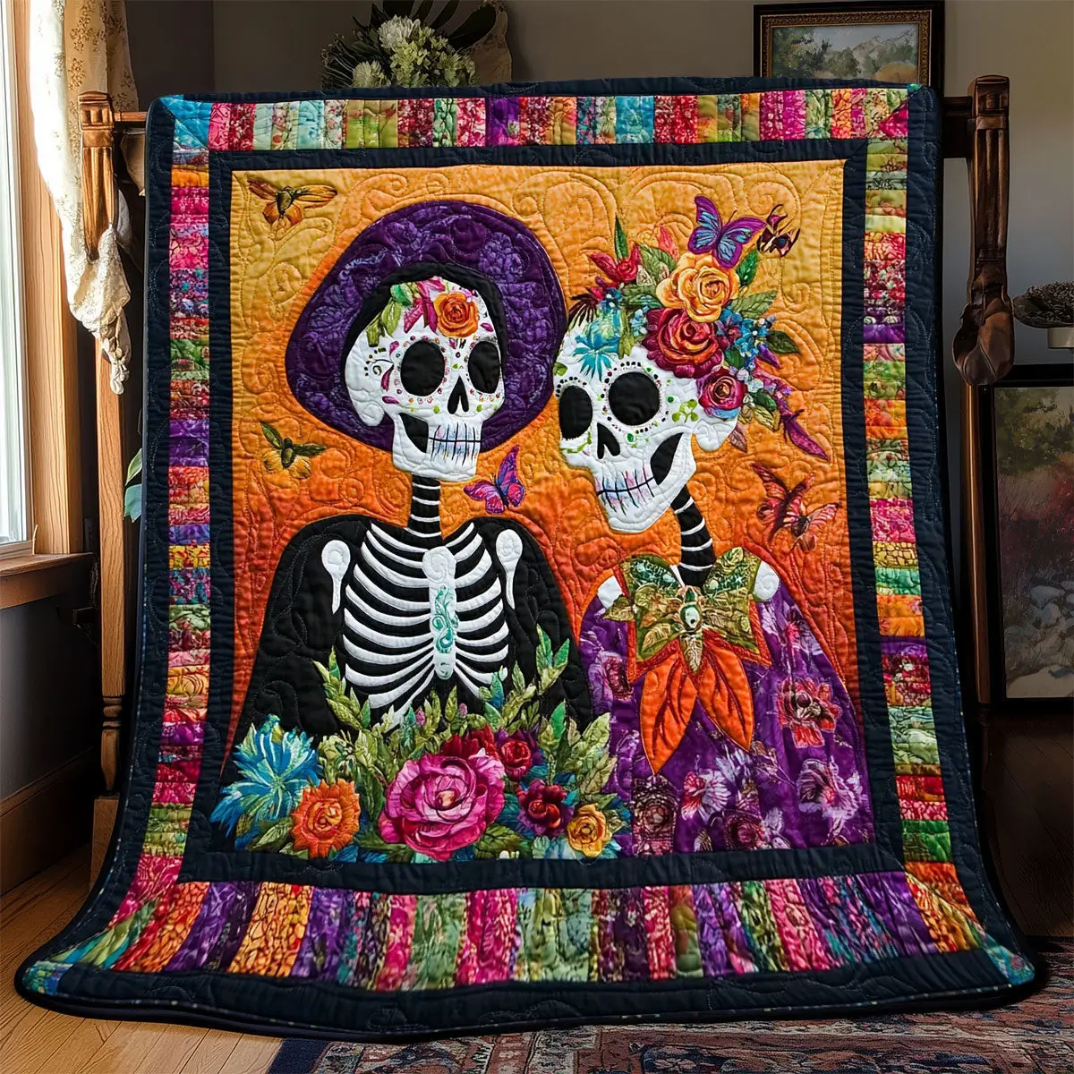 Couple Skull Quilt Easter Throw Blanket Mother's Day Gifts For Daughter
