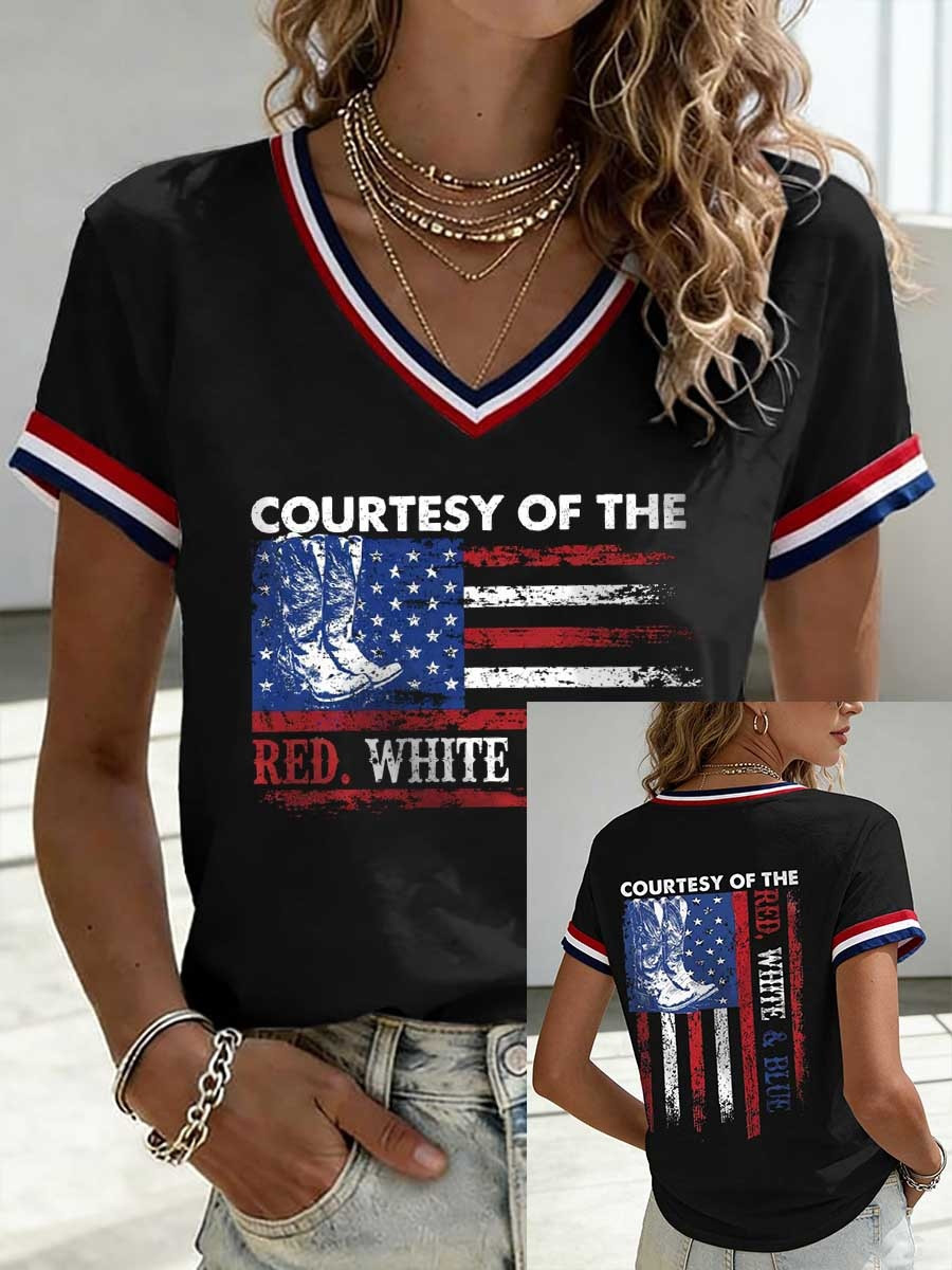 Courtesy Red White Blue V-Neck T Shirt Patriotic Graphic Tees 250th Anniversary Gift Courtesy Red White Blue V-Neck T Shirt Patriotic Graphic Tees 250th Anniversary Gift - Image 1