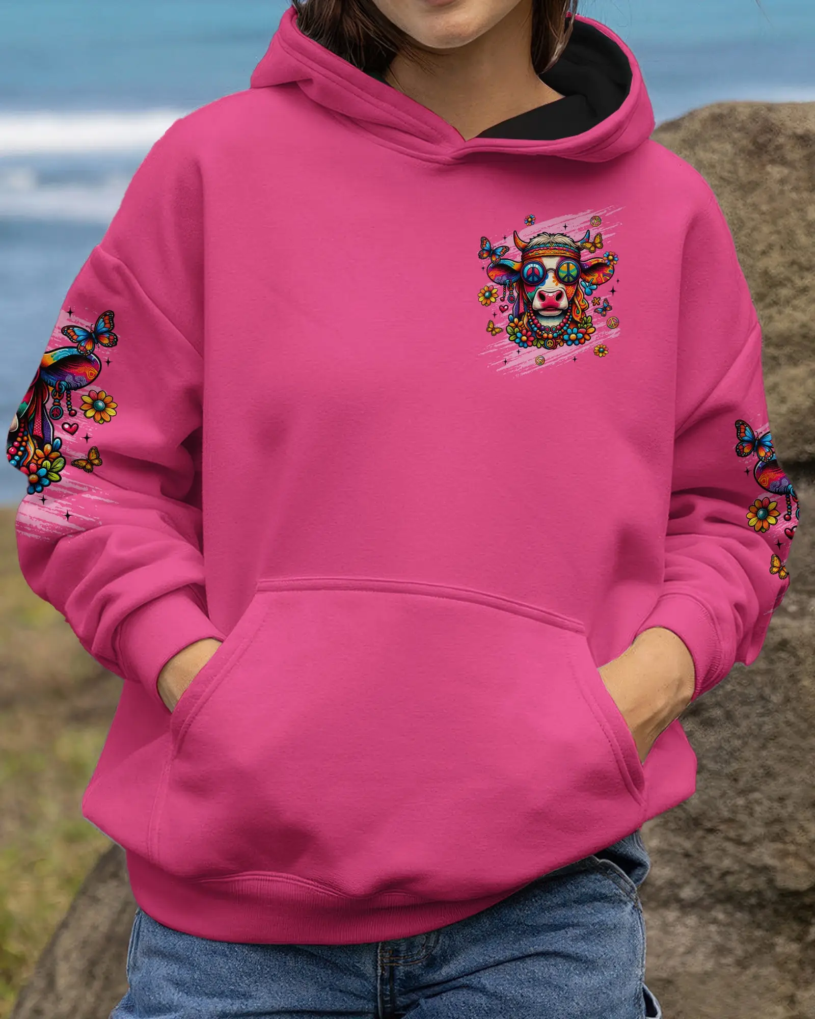 Cow Apparently I Have An Attitude Hoodie Colorful Cow With Peace Glasses Flowers Gift For Wife