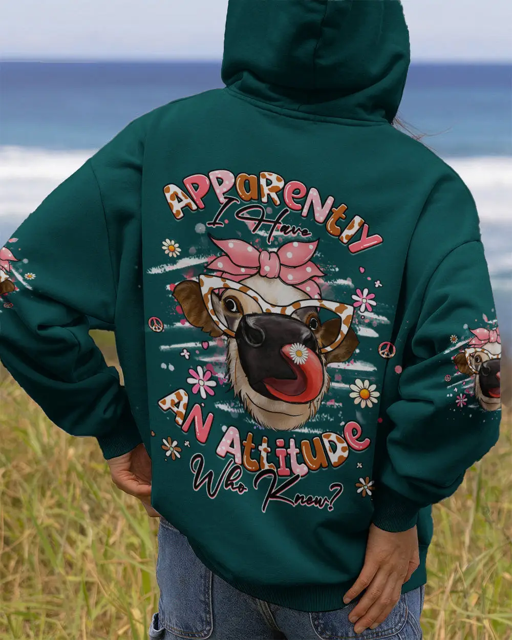 Cow Apparently I Have An Attitude Hoodie Funny Highland Cow Pullover Gift For Lady