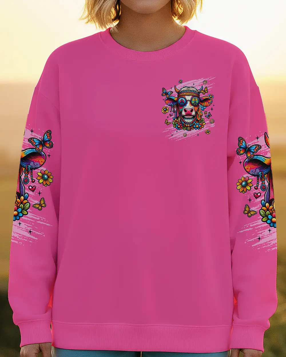Cow Apparently I Have An Attitude Sweatshirt Colorful Cow With Peace Glasses Flowers Gift For Wife