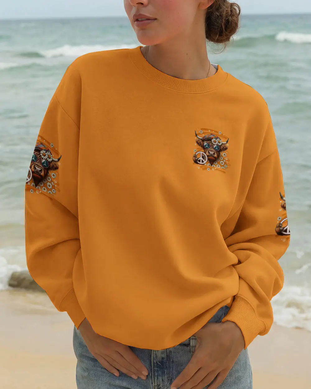 Cow Apparently I Have An Attitude Sweatshirt Peace Sign Daisy Flowers Merch Gift For Hippie Lover