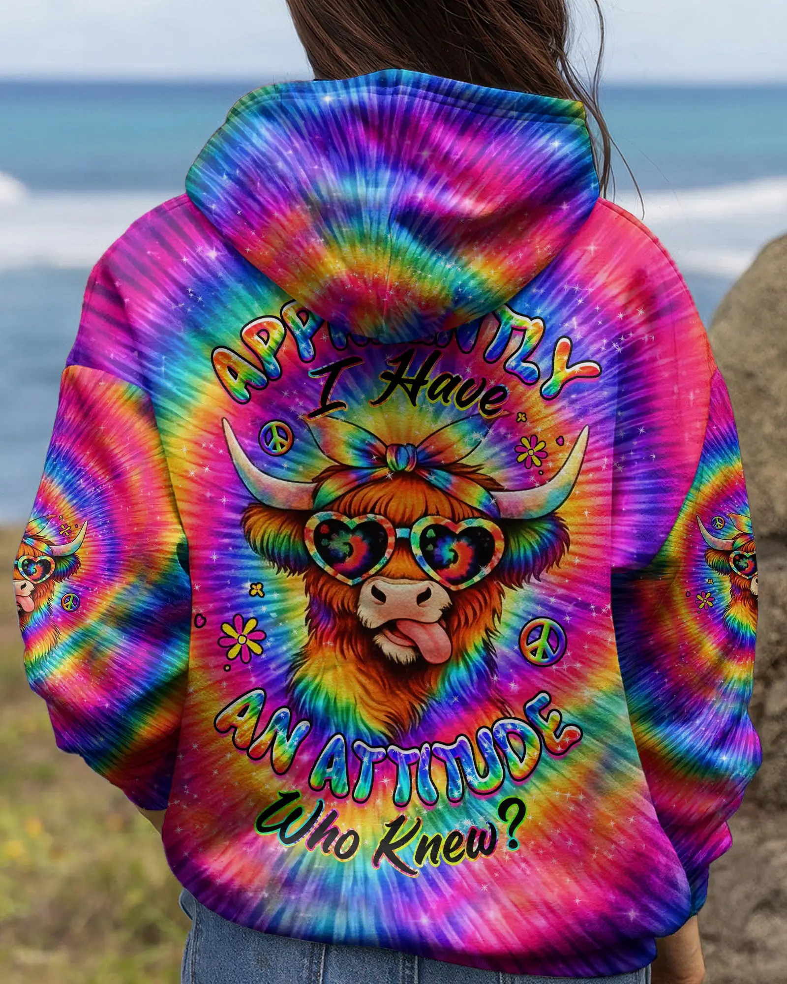 Cow Apparently I Have An Attitude Tie Dye Hoodie Funny Farm Animal Pullover Gift For Her