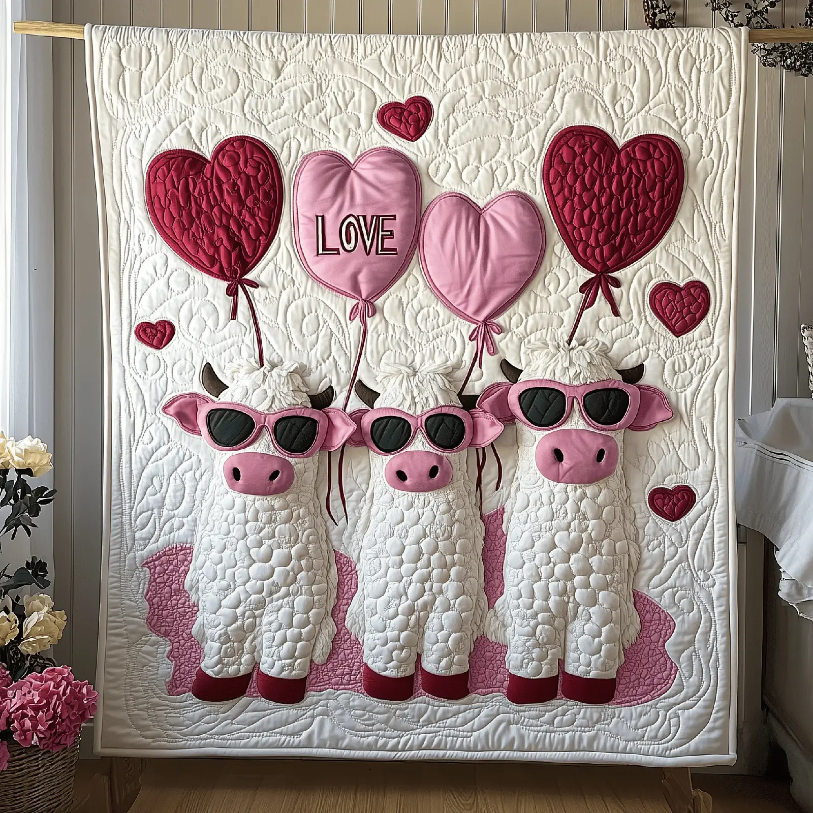 Cow Valentine Quilted Blanket Animal Themed Room Decor Ideas Cow Gift Ideas