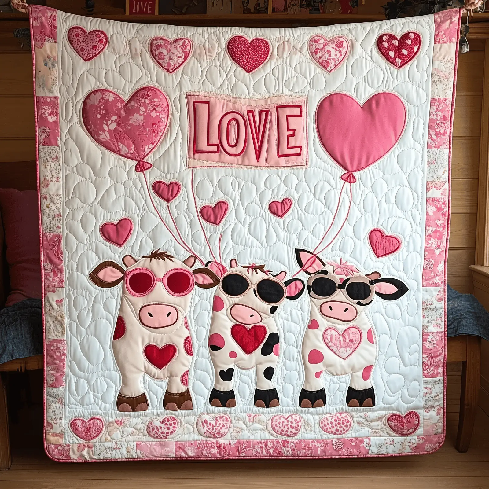 Cow Valentine Quilted Blanket Seasonal Home Decor Dairy Cow Lover Presents