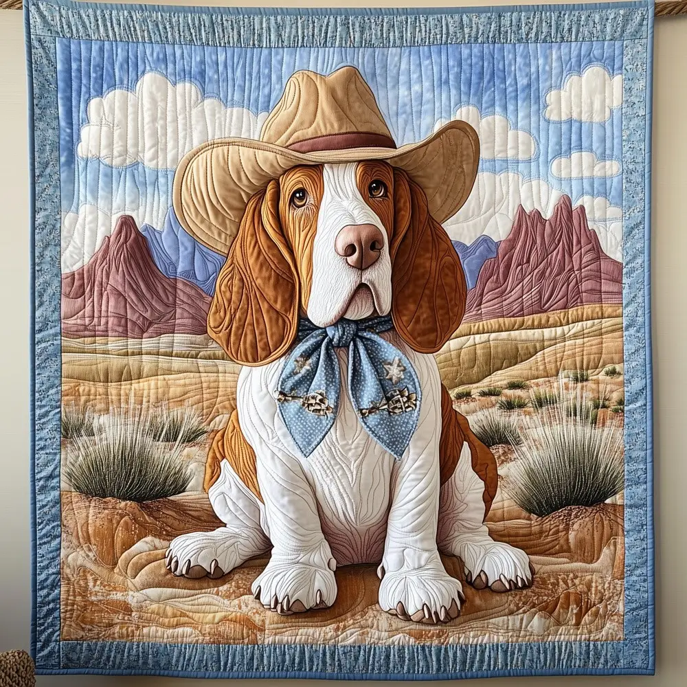Cowboy Basset Hound Desert Quilted Blanket Dog Lover Western Art Throw Best Gift For Basset Hound Owner