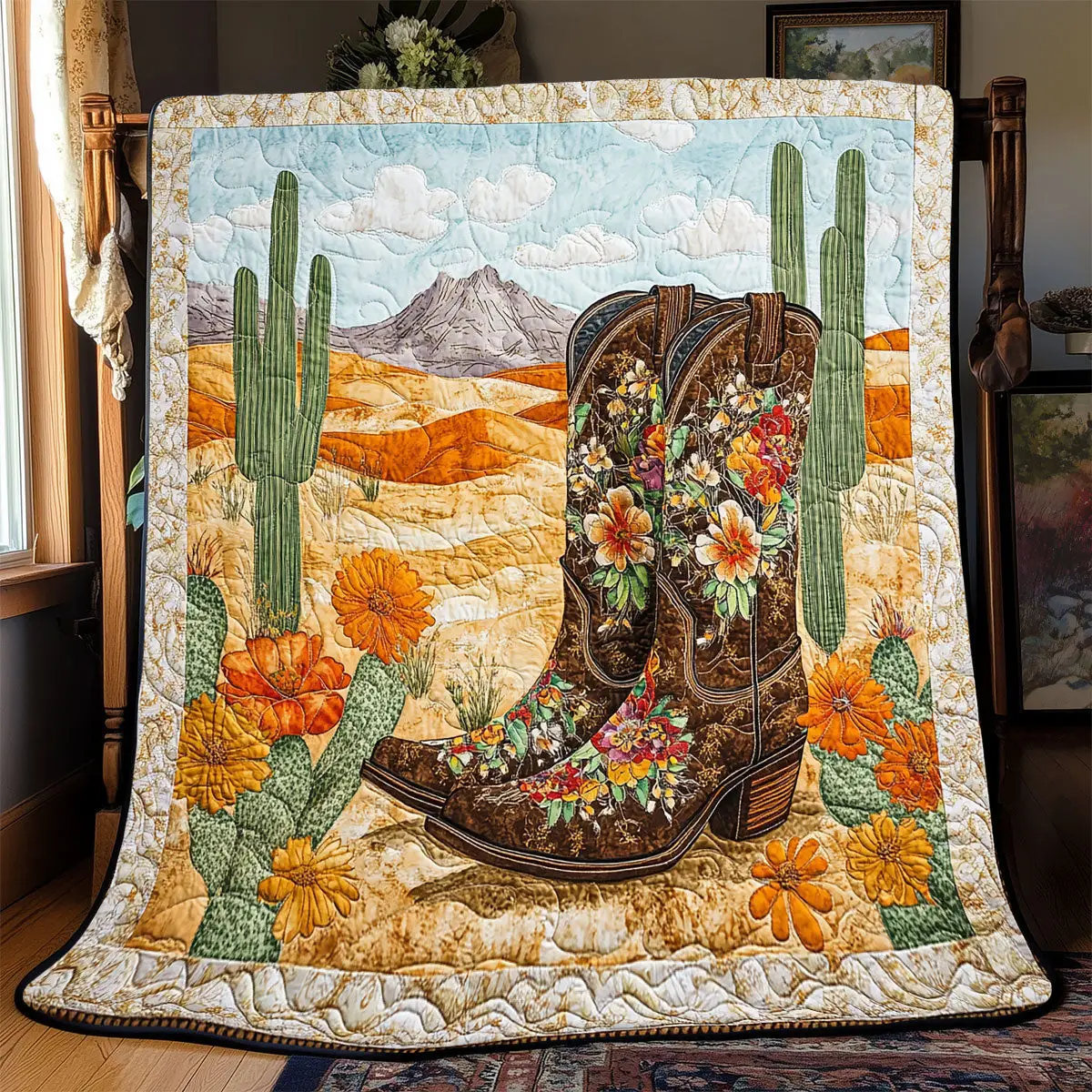Cowboy Boot Quilt Easter Throw Blanket Mother's Day Gifts For Daughter