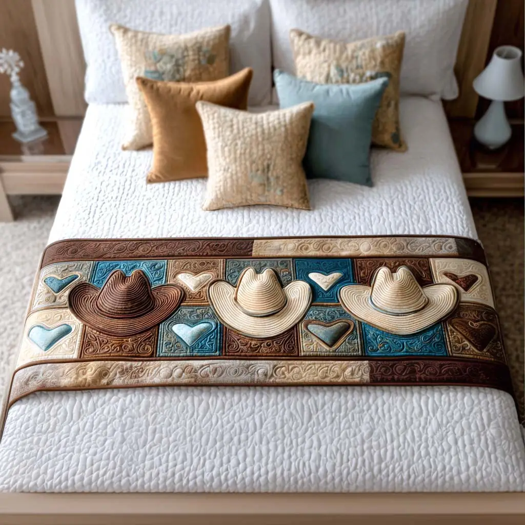 Cowboy Romance Quilted Bed Runner Cowboy Romance Pattern Gift for Western Homes