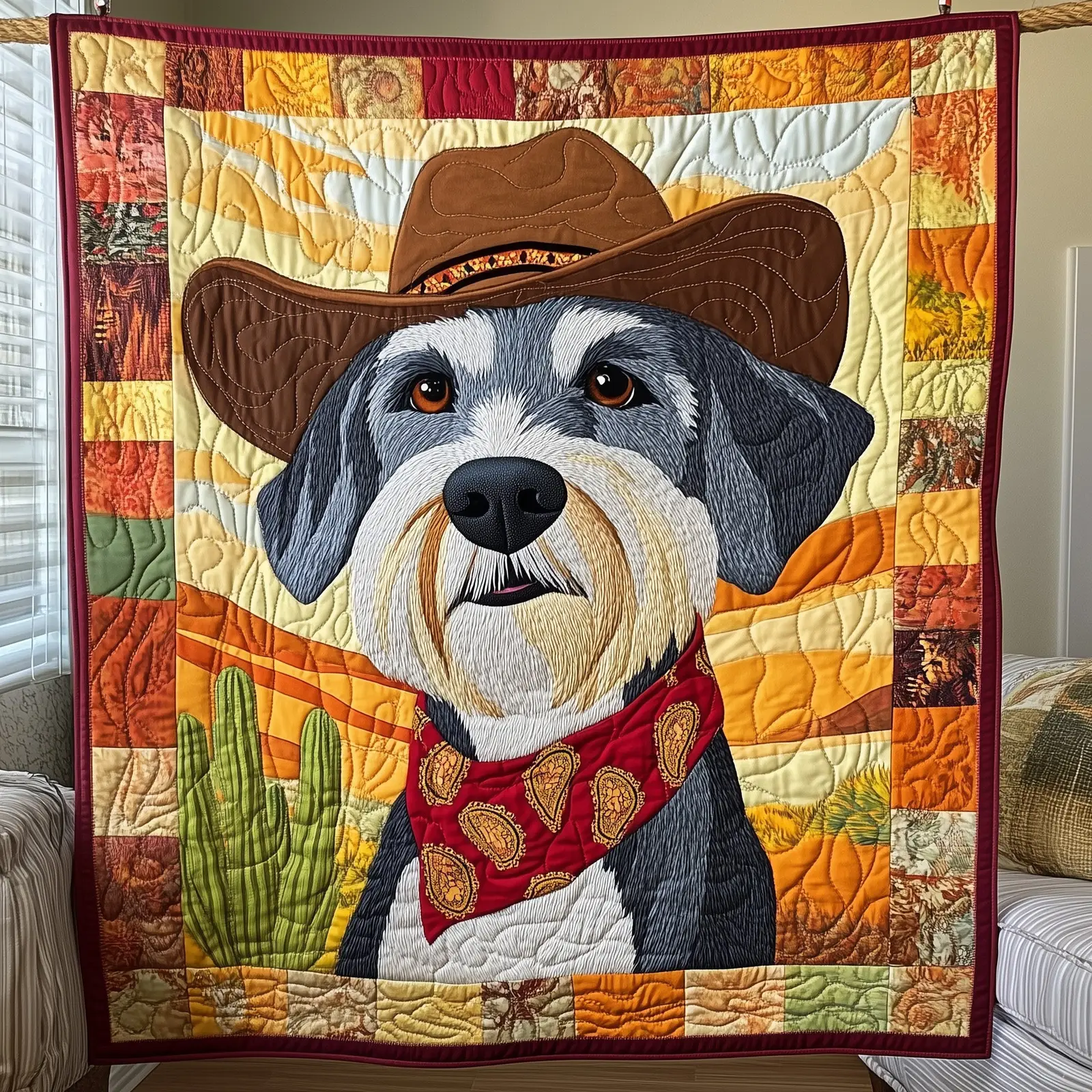 Cowboy Schnauzer Cuddle Quilted Blanket Cozy Cover Schnauzer And Cowboy Lovers Gifts