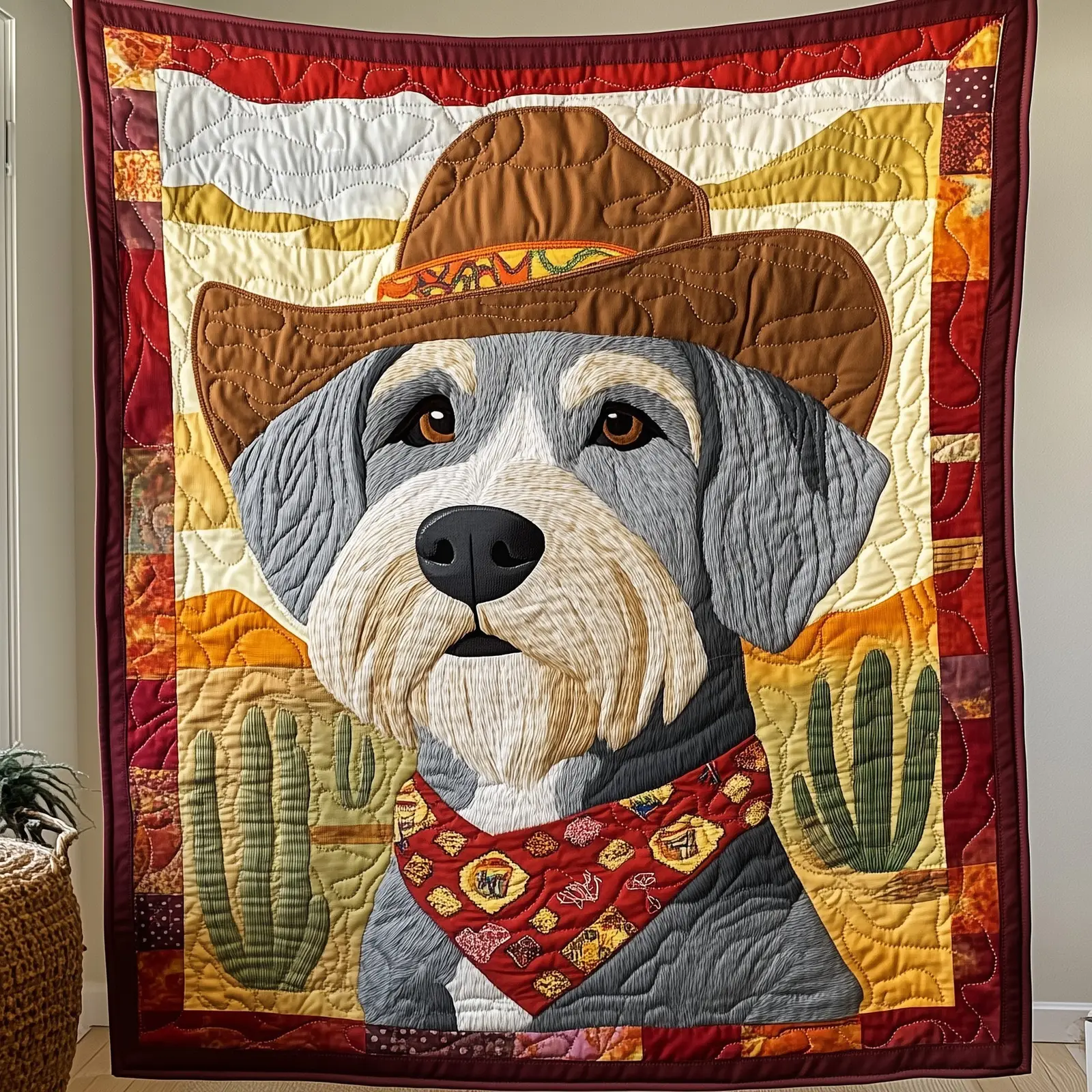 Cowboy Schnauzer Cuddle Quilted Blanket Western Style Gifts For Schnauzer And Cowboy Lovers