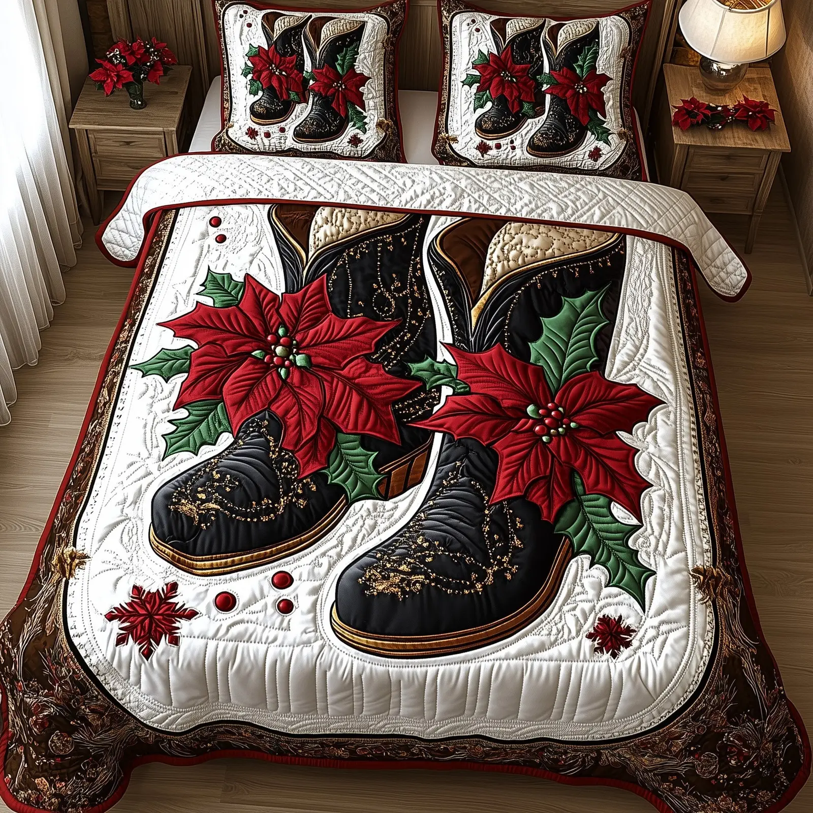 Cowboy Yuletide Christmas Quilted Bedding Set Duvet Cover Bedspread Winter Holidays Gifts