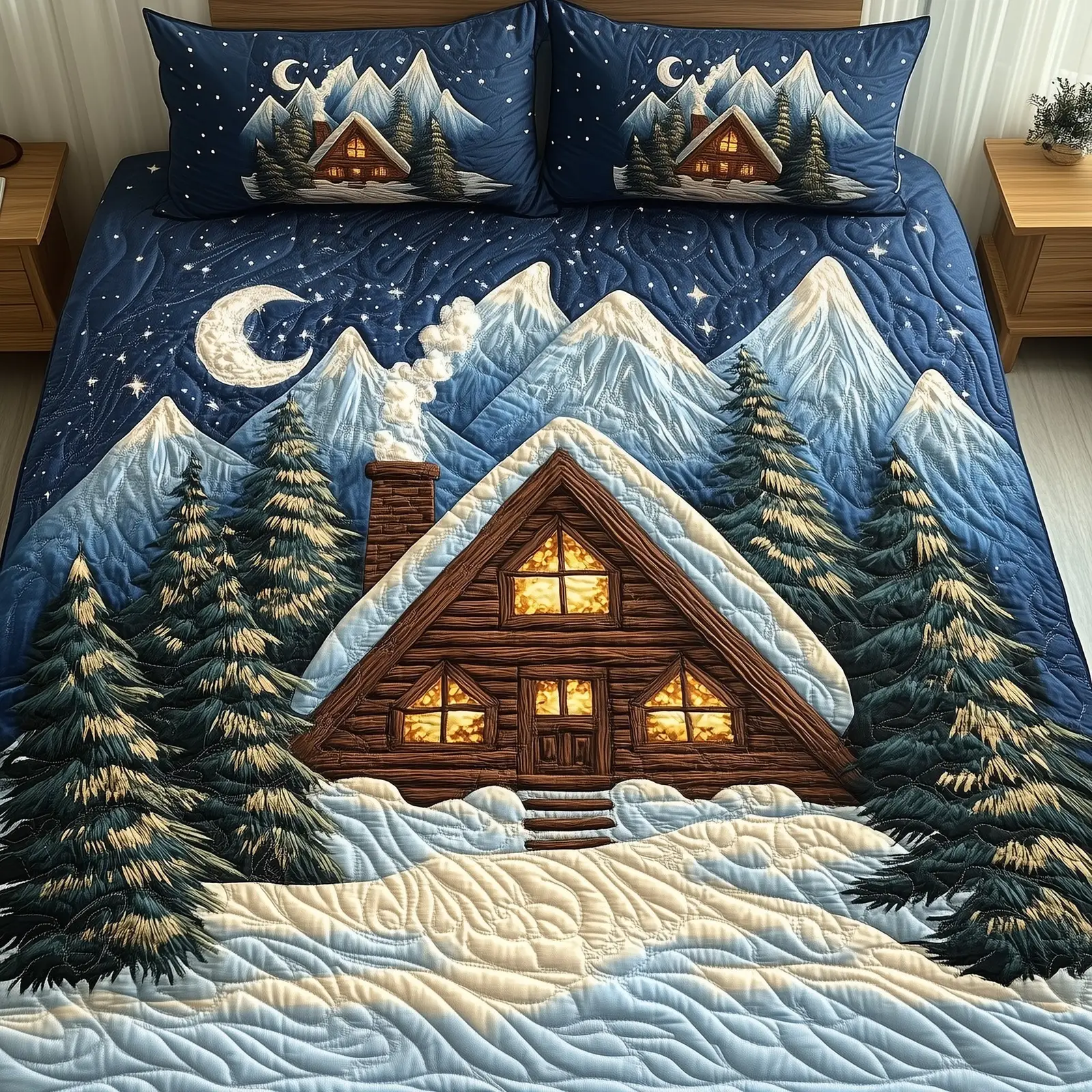 Cozy Attic House Christmas Quilted Bedding Set Duvet Cover Bedspread Gift Ideas For Christmas