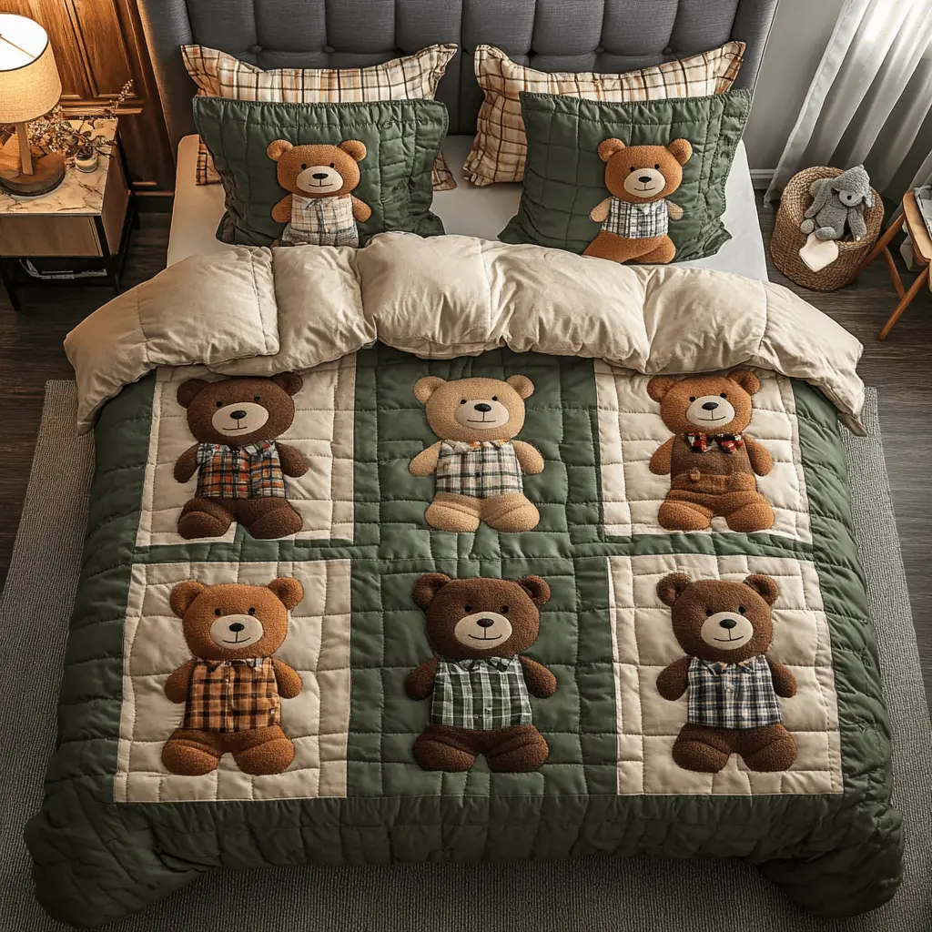 Cozy Bears Quilted Bedding Set Cool Bedroom Decor Presents For Bear Lovers