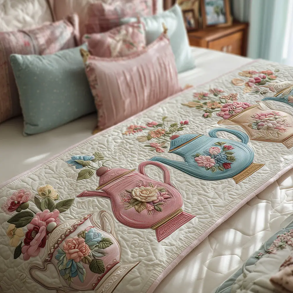 Cozy Bloom Pour Quilted Bed Runner Cozy Floral Style Gift for Mom