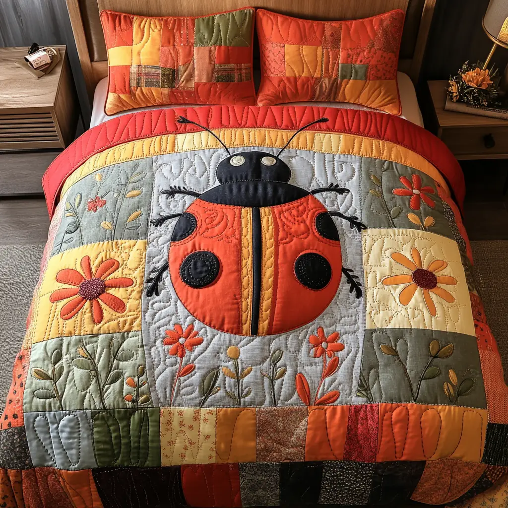 Cozy Bug Quilted Bedding Set Bedroom Decorations Ladybug Gifts For Adults