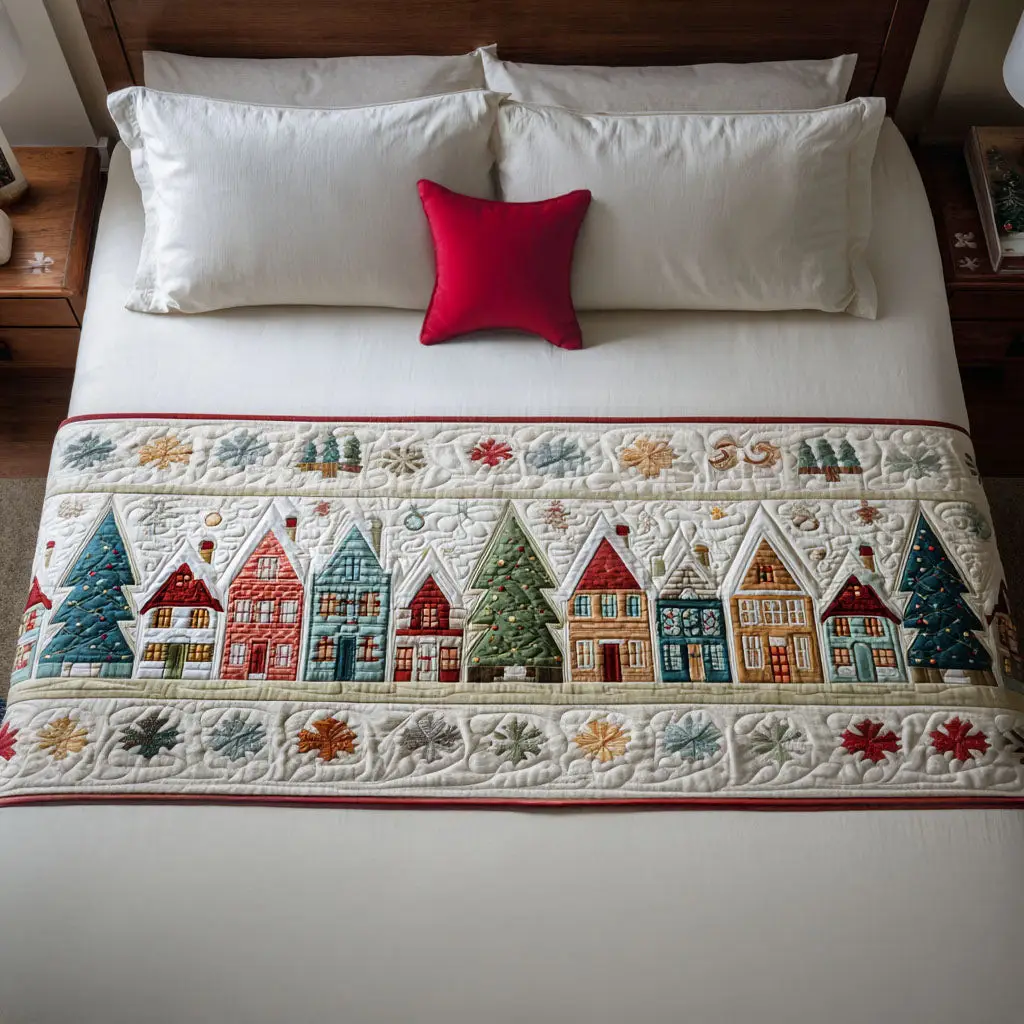 Cozy Cabin Fir Quilted Bed Runner Cabin Fir Forest Warm Winter Gift