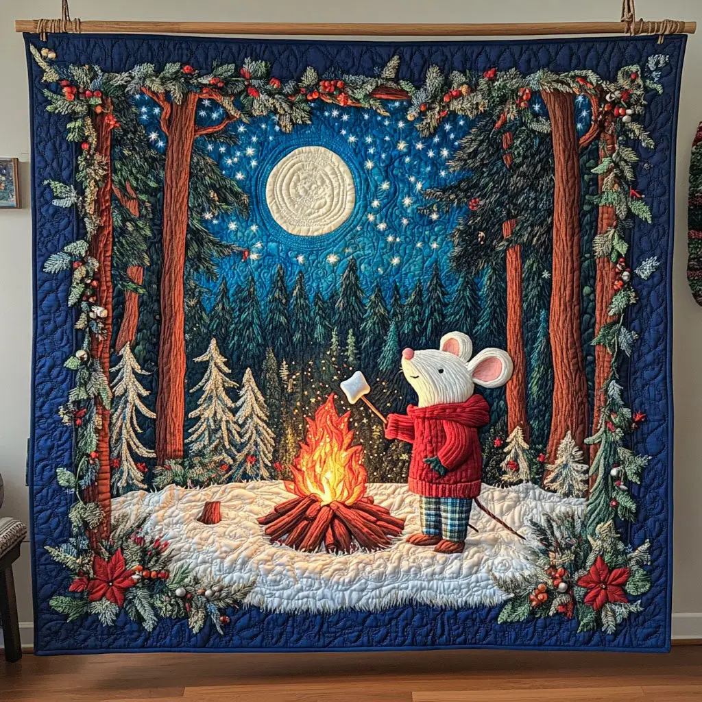Cozy Camping Nightout With White Mouse Quilt Trendy Quilt Blanket Gift for Modern Home