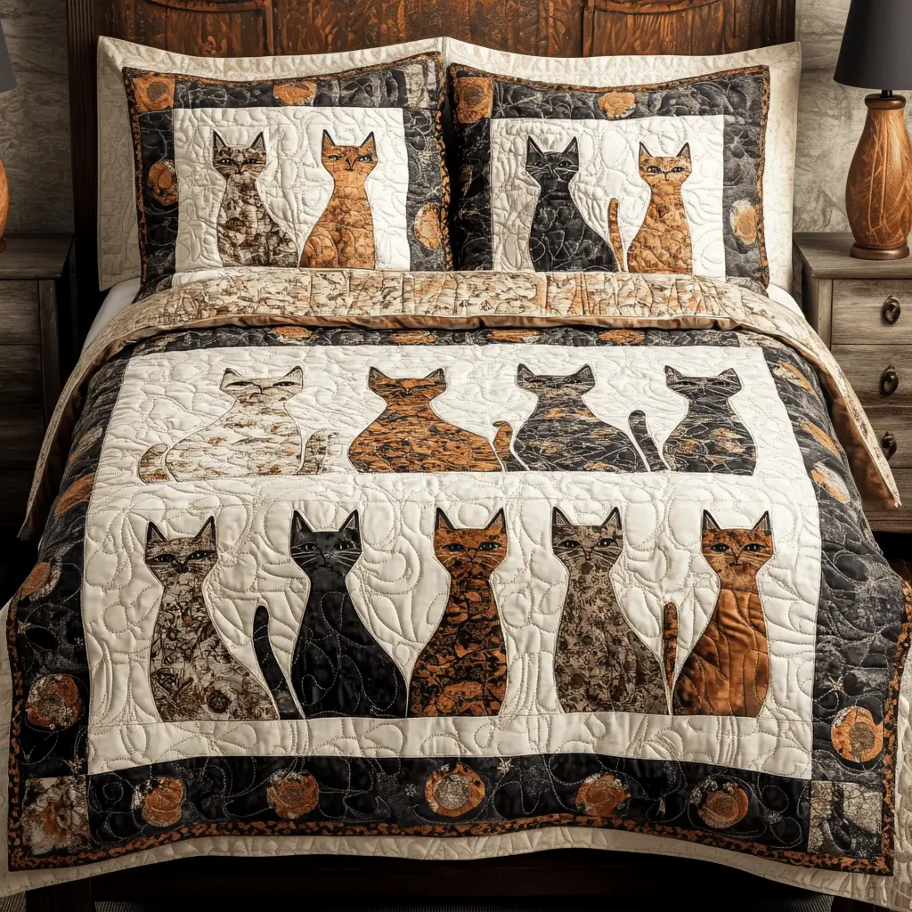 Cozy Cats Quilted Bedding Set Best Bed Sheet Set Cat Gifts For Xmas