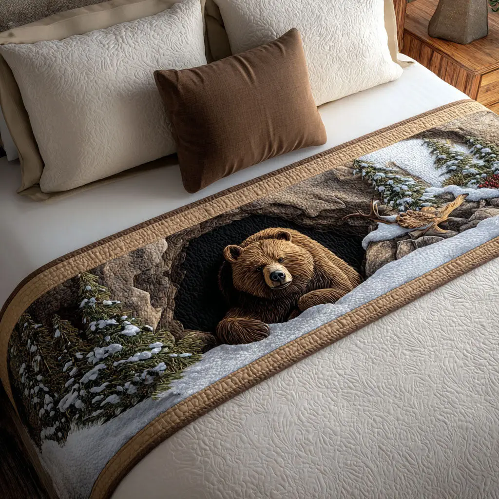 Cozy Den Bear Quilted Bed Runner Cozy Bear Den Warm Christmas Gift