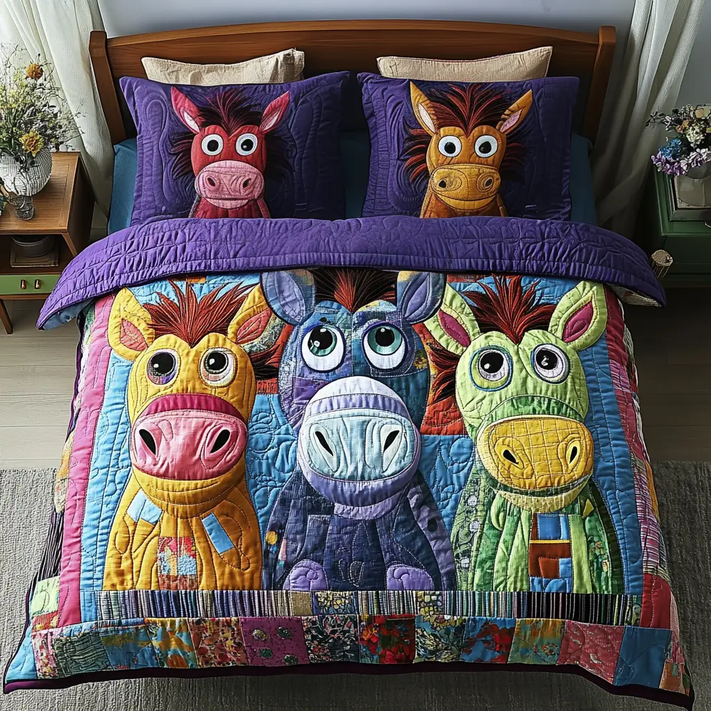 Cozy Donkeys Quilted Bedding Set Cozy Bedroom Decor Unique Donkey Gifts Cozy Donkeys Quilted Bedding Set Cozy Bedroom Decor Unique Donkey Gifts - Image 1