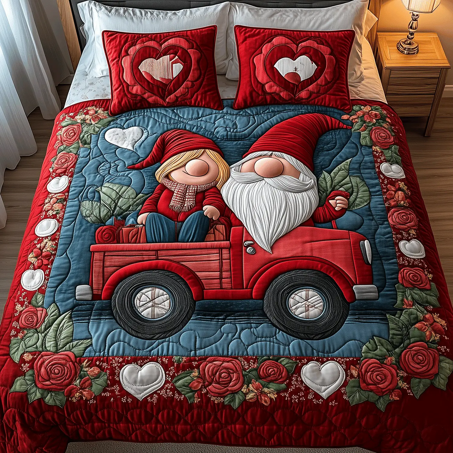 Cozy Gnome Ride Quilted Bedding Set Gnome Gifts For Truck Lovers Valentine Day