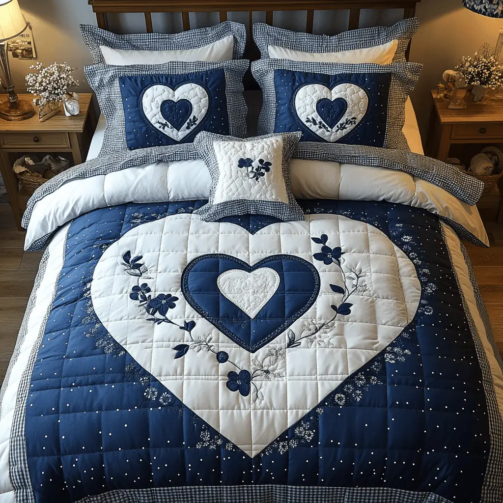 Cozy Heartbeat Quilted Bedding Set Aesthetic Home Decor Valentine's Day Gifts For Her