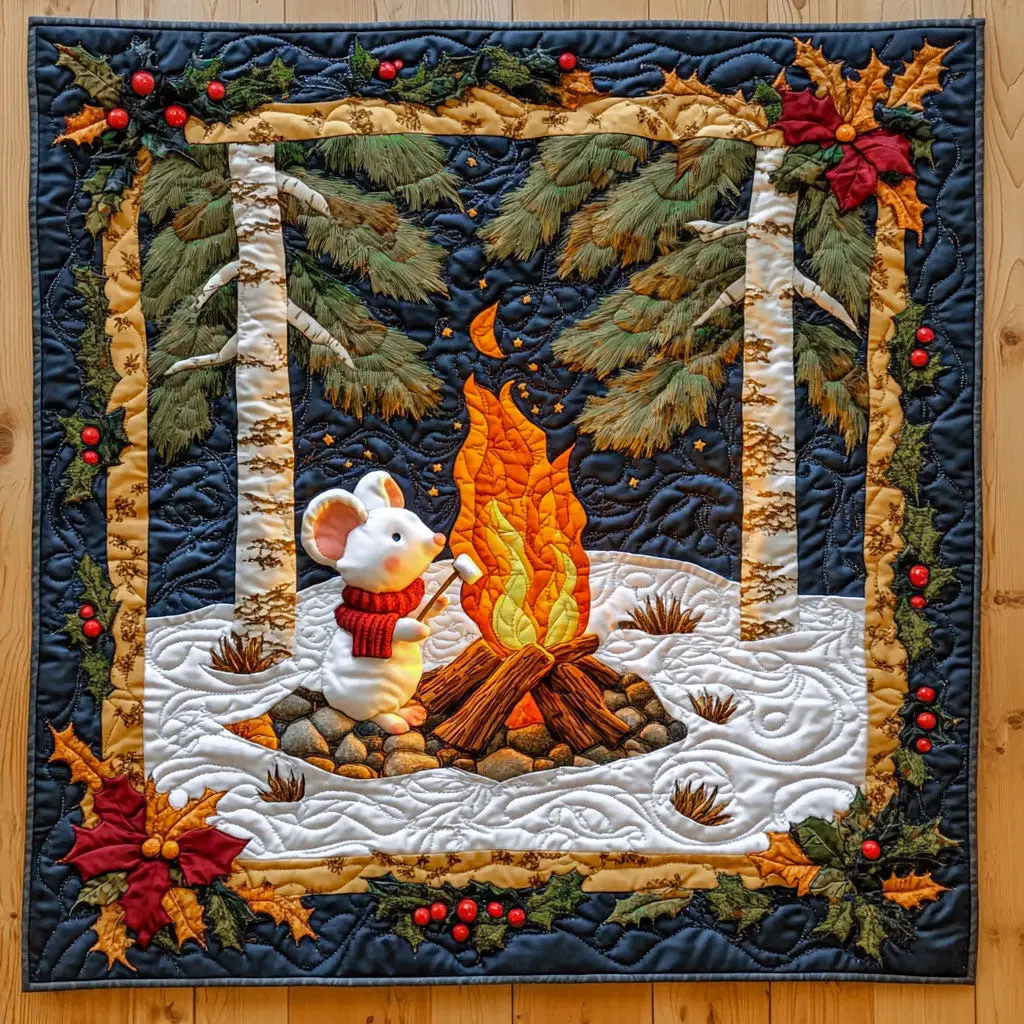 Cozy Marshmallow Grilling With White Mouse Quilt Beautiful Quilt Blanket Gift for Cozy Living