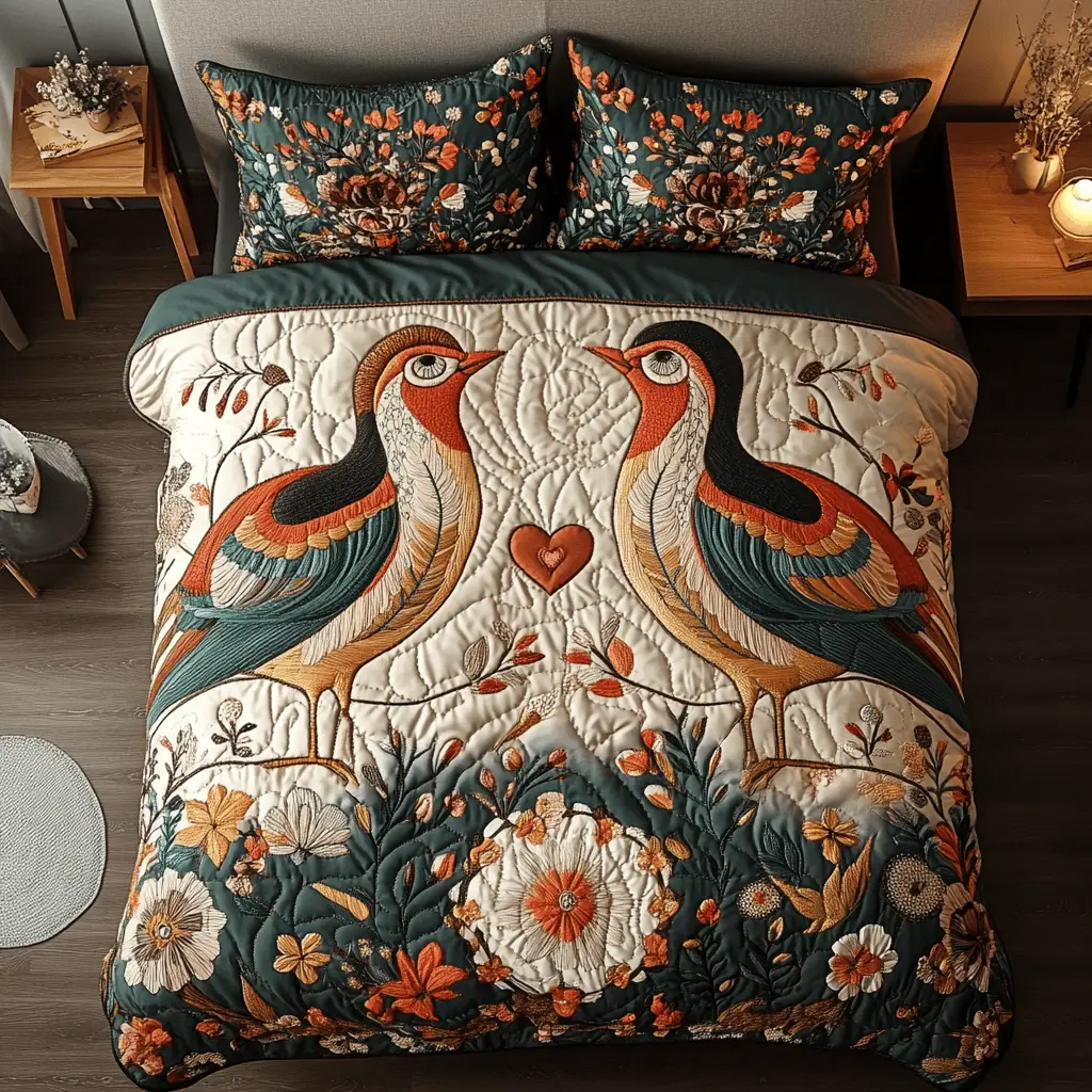 Cozy Pair Quilted Bedding Set Bedroom Decorations Bird Gifts For Bird Lovers