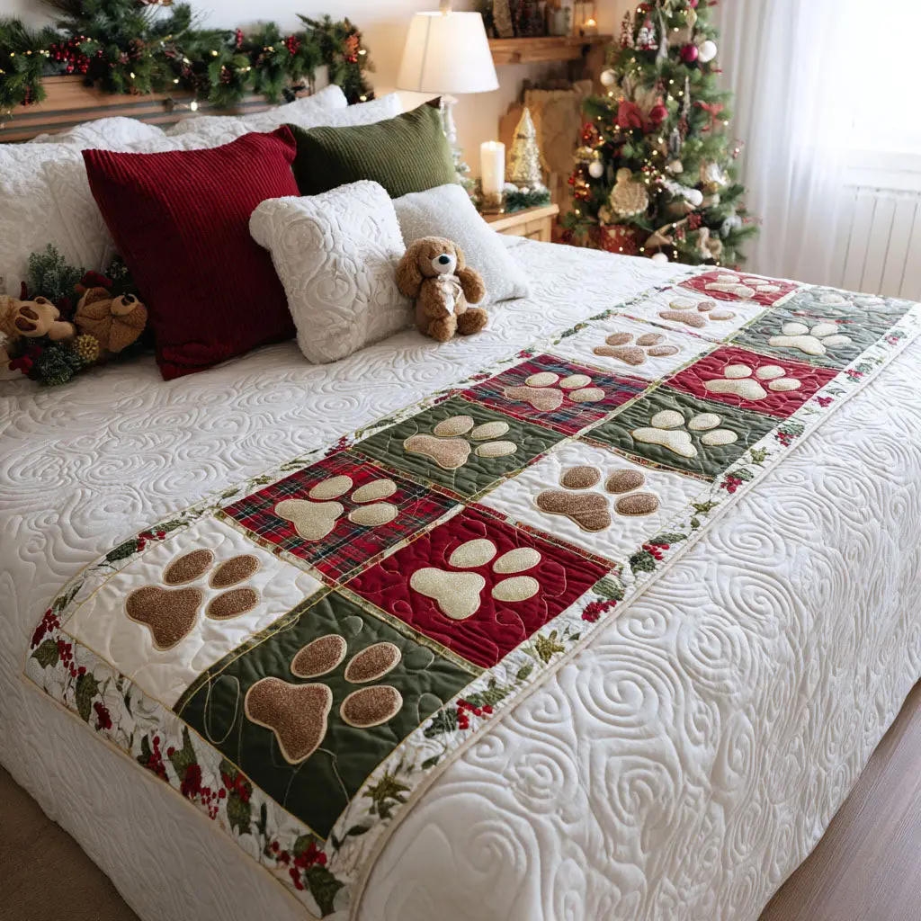 Cozy Pawtrail Quilted Bed Runner Cozy Pawtrail Warmth A Comforting Home Gift