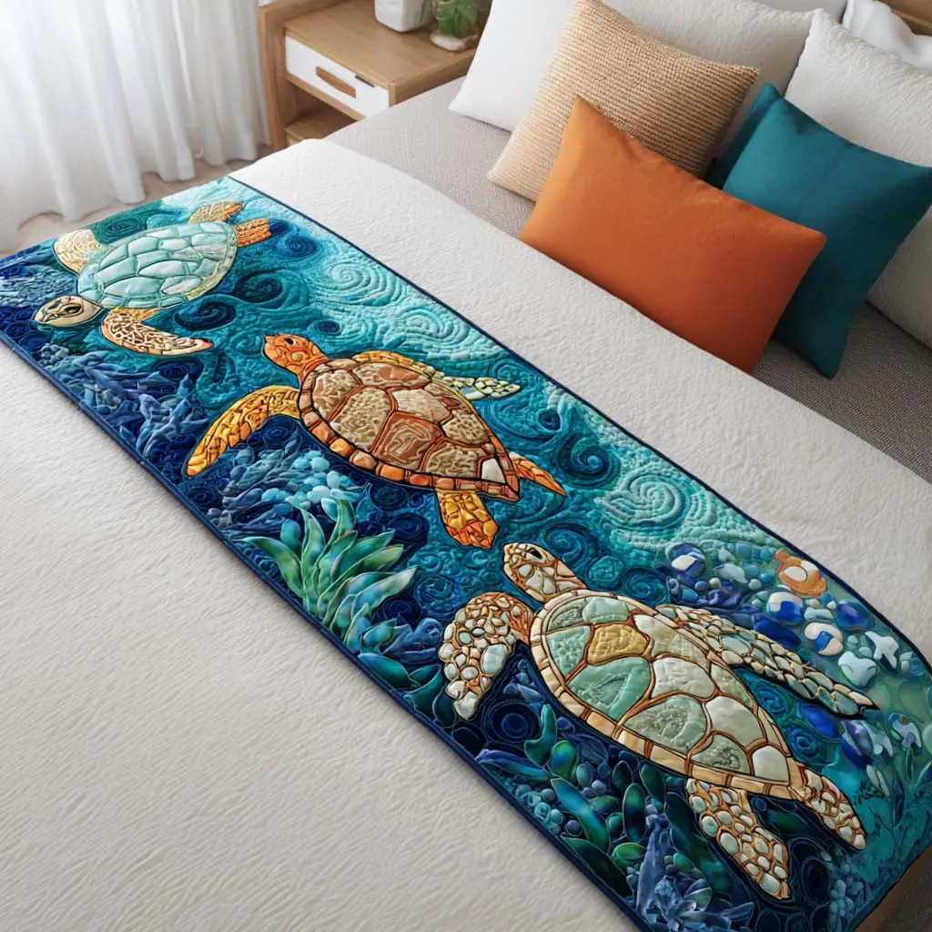 Cozy Turtle Lane Quilted Bed Runner Cozy Turtle Lane Ocean Gift