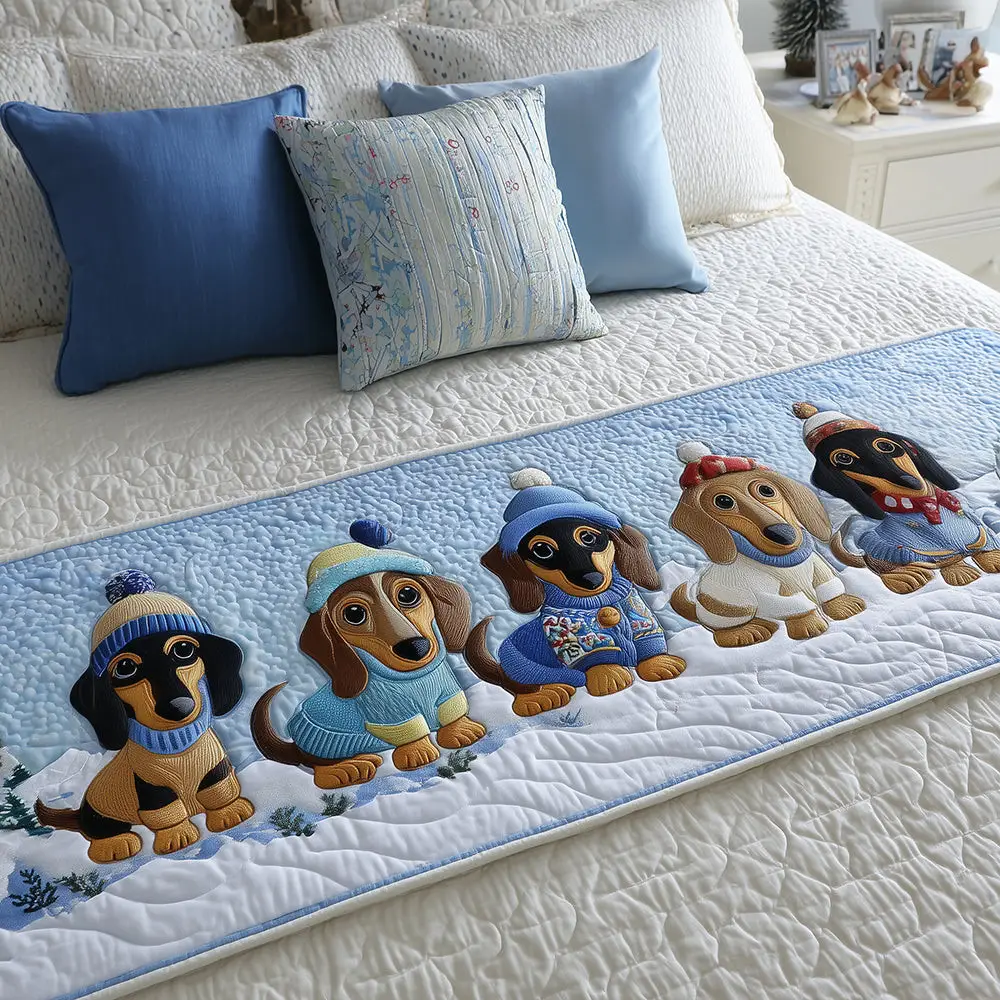 Cozy Wiener Quilted Bed Runner Cozy Wiener Dachshund Fun Holiday Gift