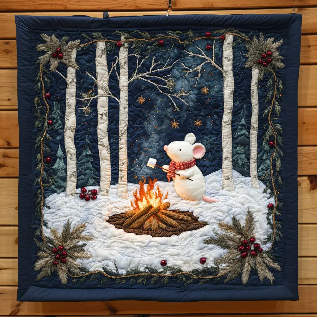 Cozy Winter Camping Nightout With White Mouse Quilt Thoughtful Holiday Gift Featuring Quilt Blanket