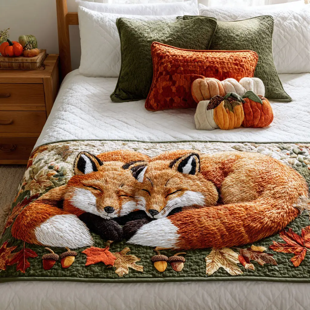 Cozy Woodland Quilted Bed Runner Cozy Woodland Scene A Warm Winter Gift